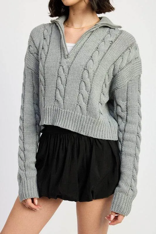 Half Zip Cable Knit Sweater