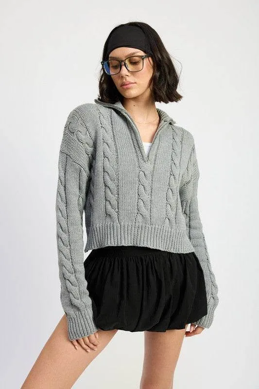 Half Zip Cable Knit Sweater