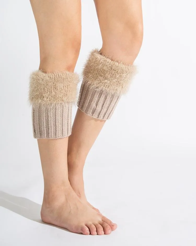 Imitation fur leg warmers knit imitation wool boots wool leggings short paragraph introverted solid color feather yarn socks