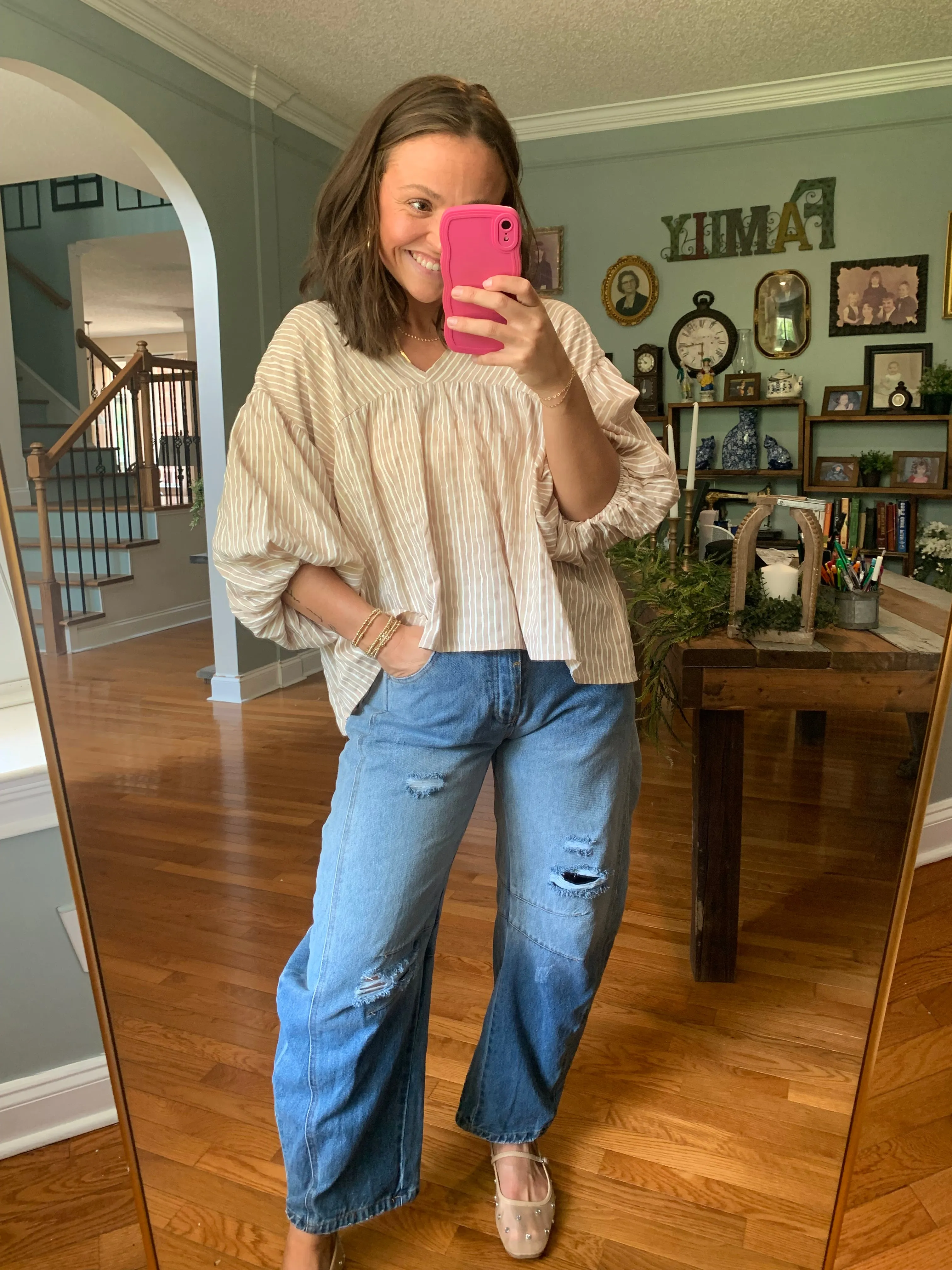 Just the Thing Striped Balloon Sleeve Top