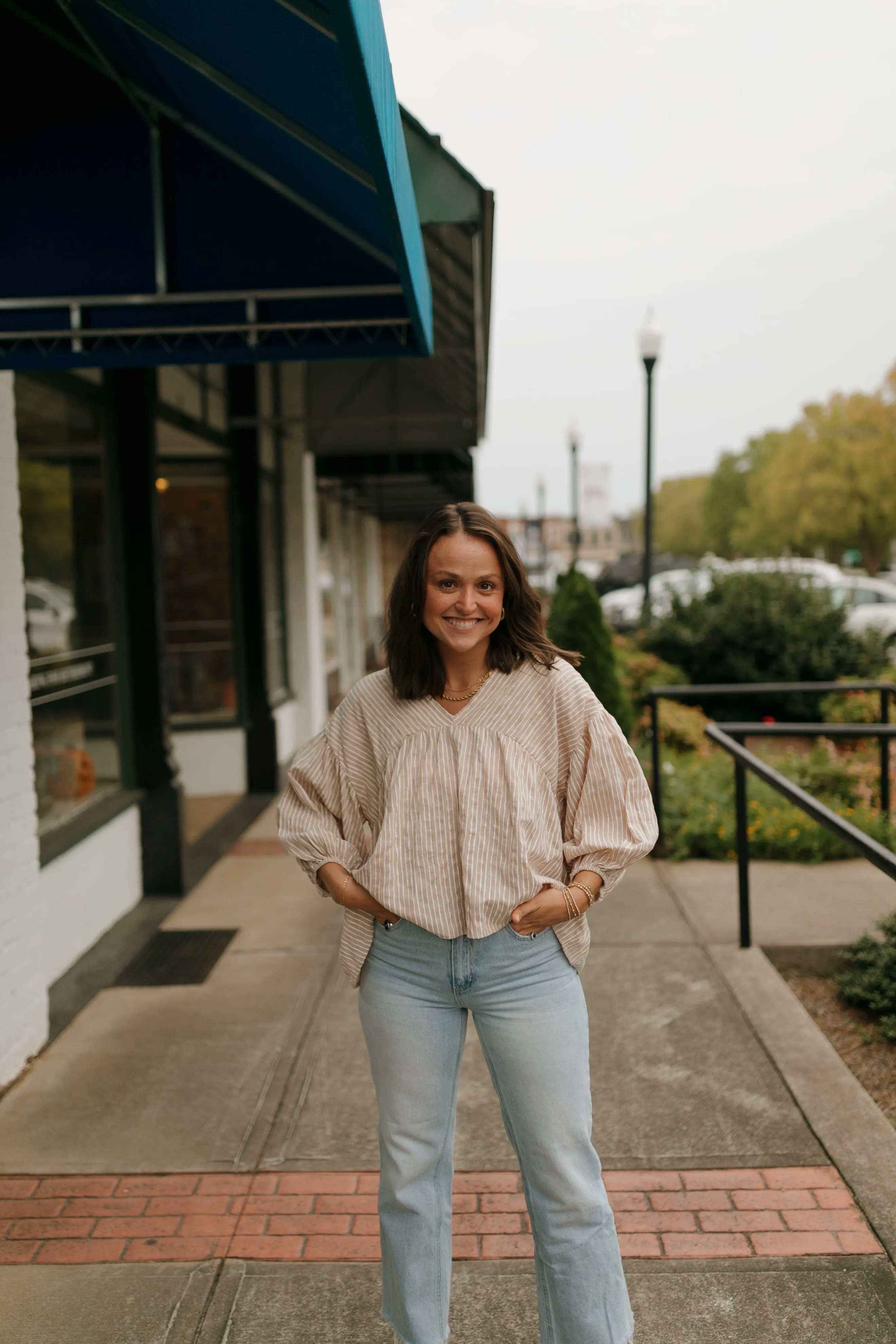 Just the Thing Striped Balloon Sleeve Top