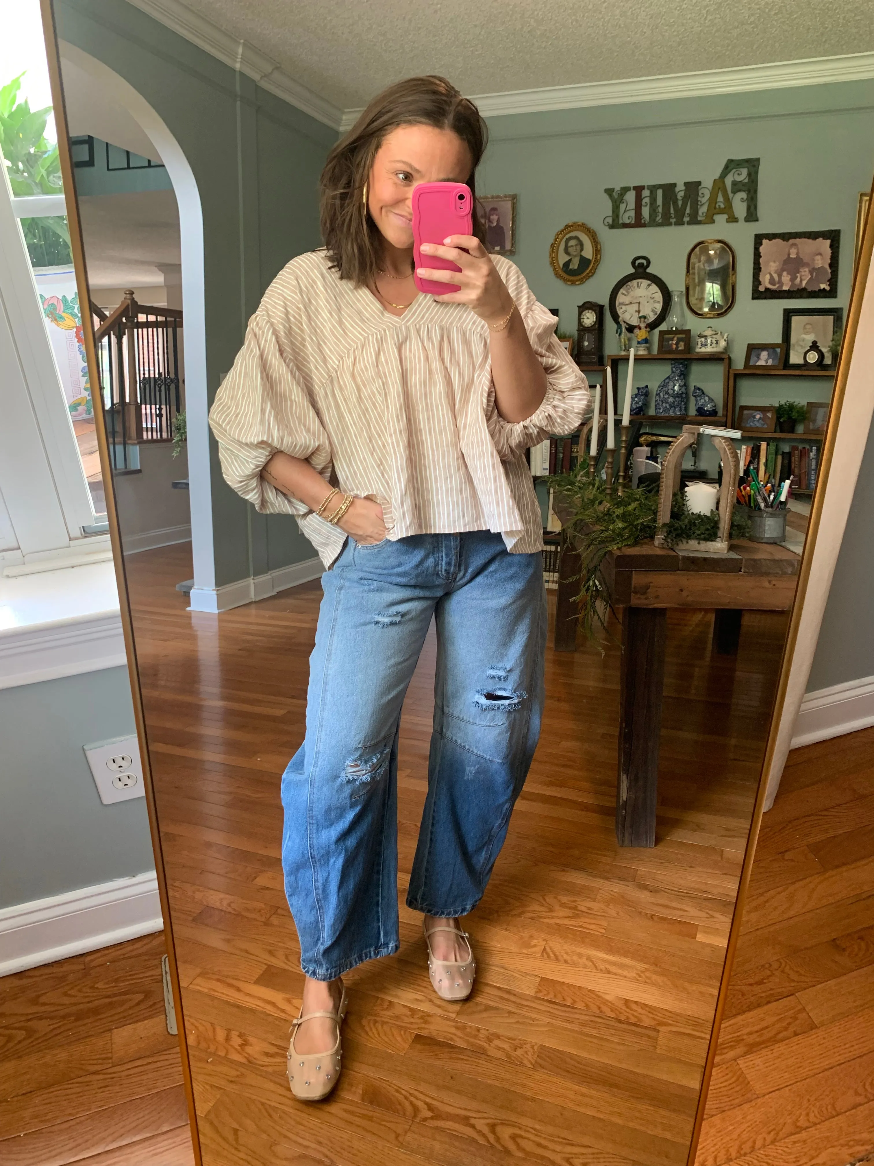 Just the Thing Striped Balloon Sleeve Top