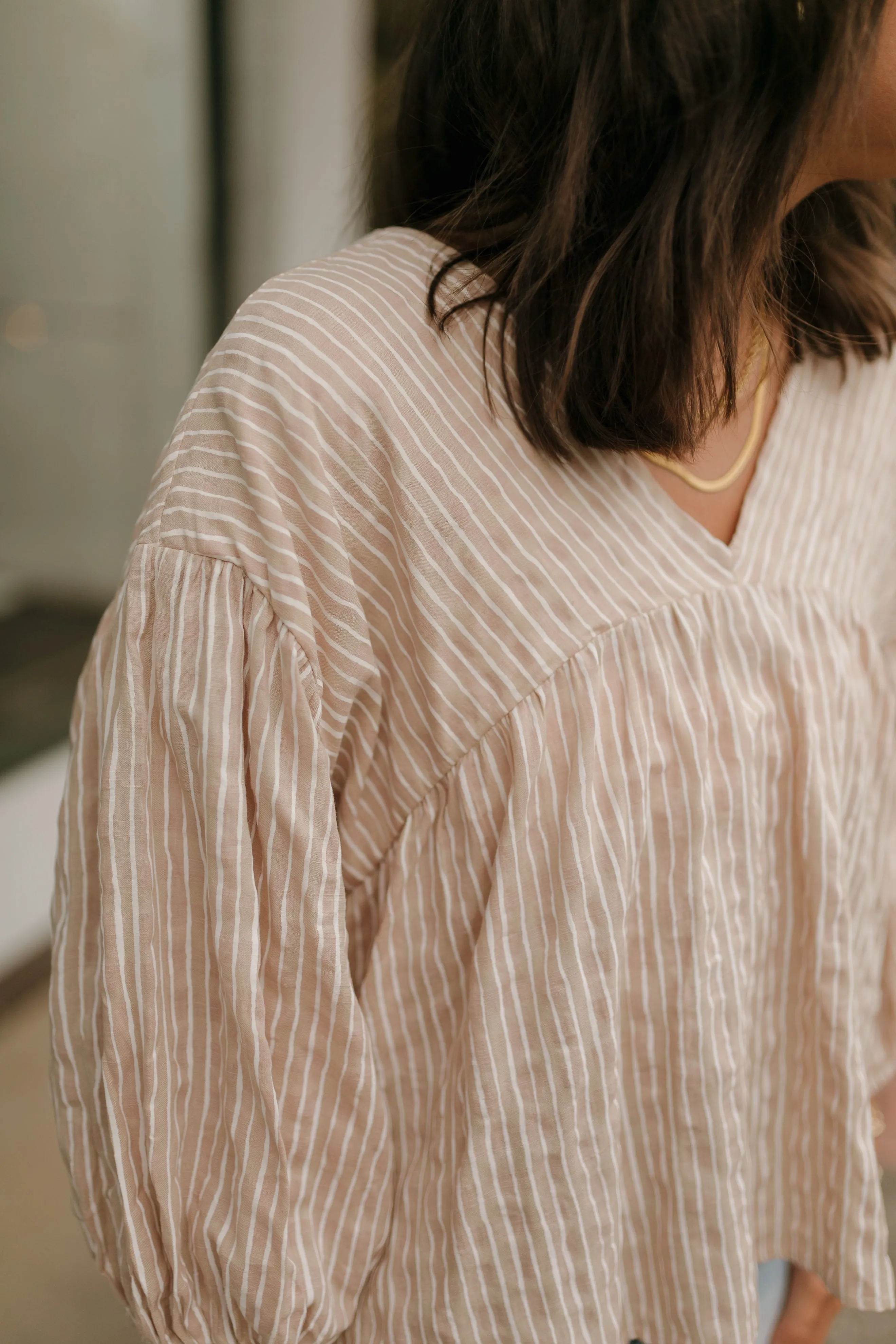 Just the Thing Striped Balloon Sleeve Top