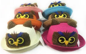 kids summer sun hat with cute owl design Case of 24