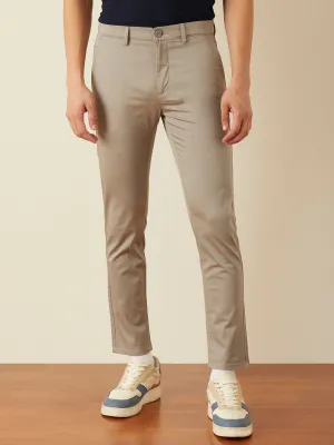 Light Grey Cotton Stretch Slim Fit Trousers