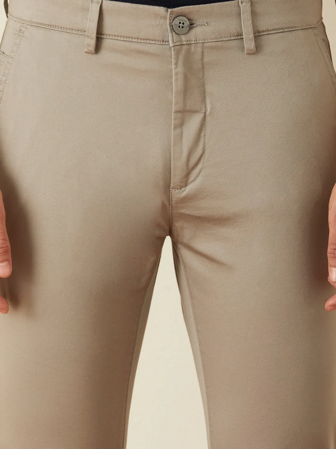 Light Grey Cotton Stretch Slim Fit Trousers