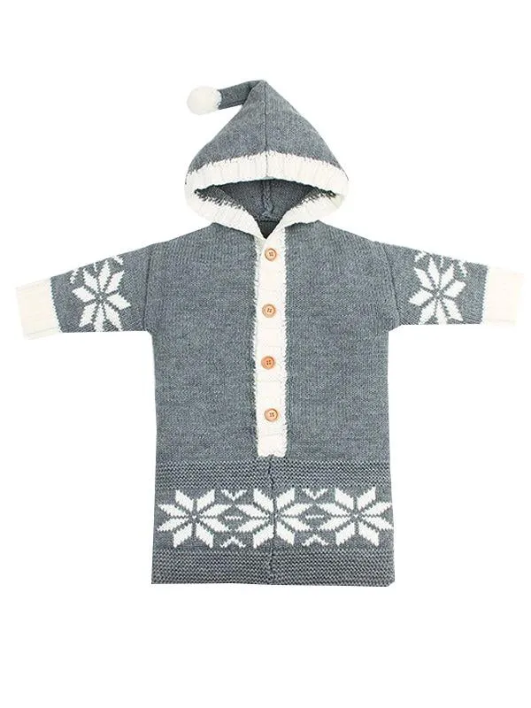 Long Sleeves Baby Sleeping Bag Wrapper Snowflakes Print Buttoned Knitwear