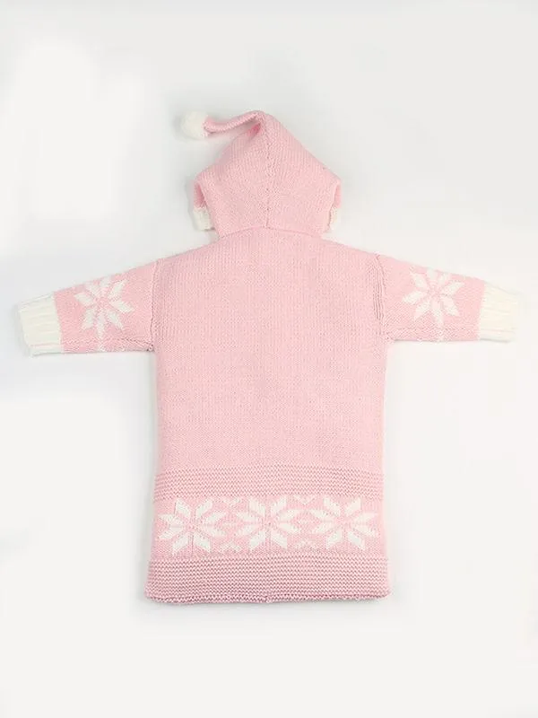 Long Sleeves Baby Sleeping Bag Wrapper Snowflakes Print Buttoned Knitwear
