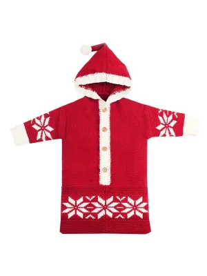 Long Sleeves Baby Sleeping Bag Wrapper Snowflakes Print Buttoned Knitwear