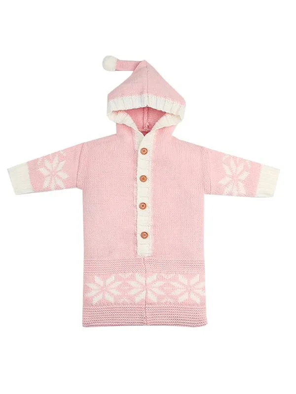 Long Sleeves Baby Sleeping Bag Wrapper Snowflakes Print Buttoned Knitwear