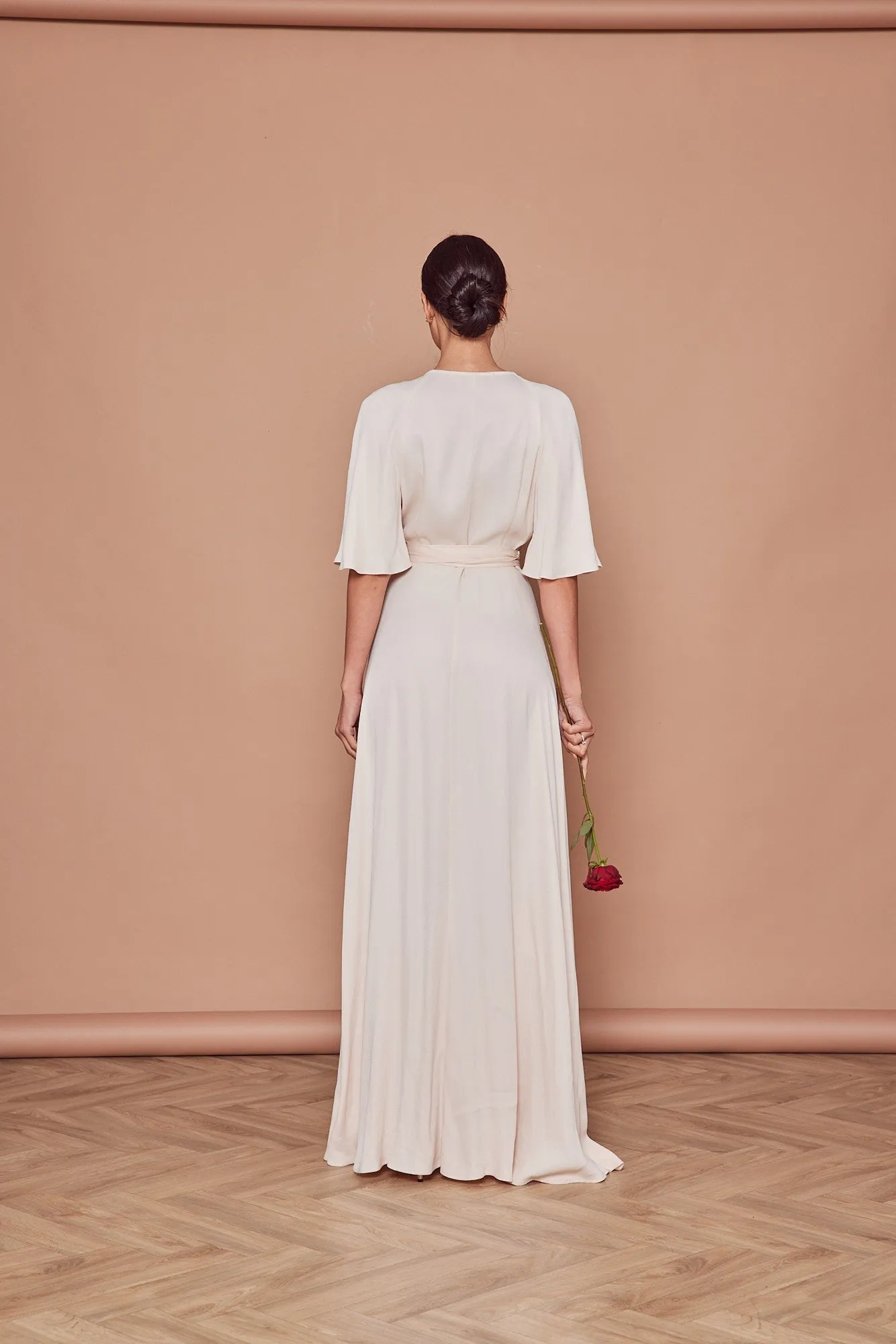 Margot Satin Wrap Champagne Bridesmaid Dress