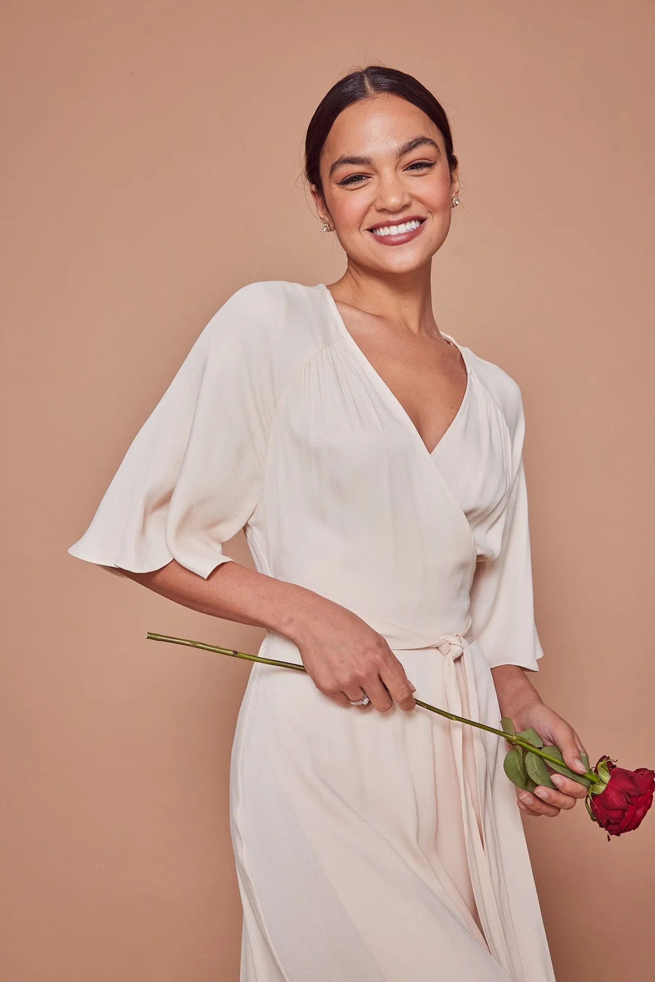 Margot Satin Wrap Champagne Bridesmaid Dress
