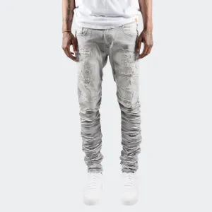 Men's TWO MILL TWENTY Monroe Skinny Fit Distressed Ruched Denim Jeans Grey