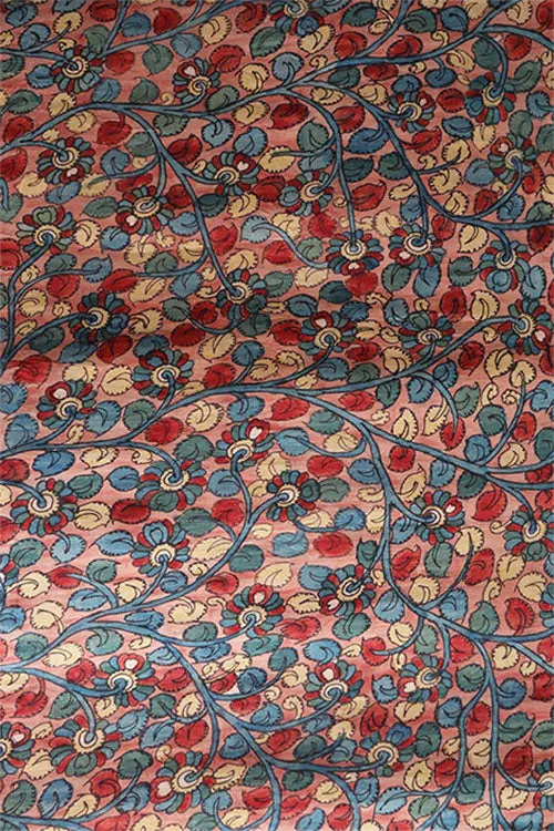 Natural Dye Hand-Painted Kalamkari Silk Fabric X 0.50 mtr