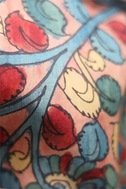 Natural Dye Hand-Painted Kalamkari Silk Fabric X 0.50 mtr