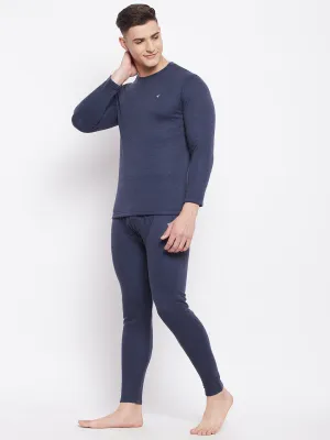 Neva Boys Round Neck Full Sleeve Thermal Upper & Bottom Set- Denim Milange (Glaccia)