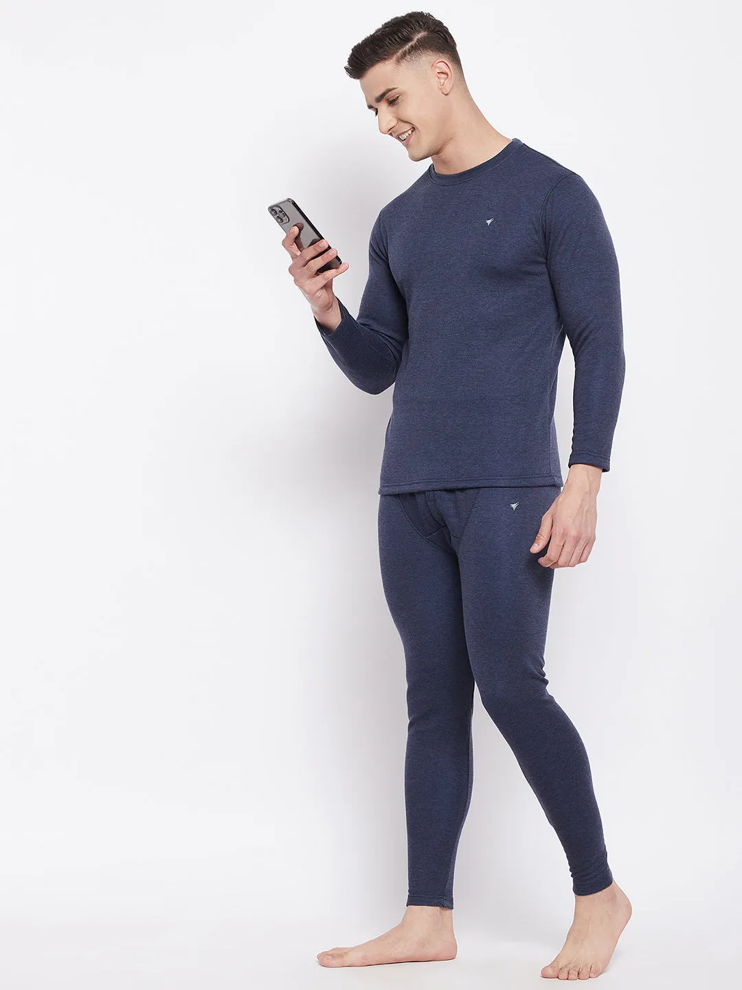 Neva Boys Round Neck Full Sleeve Thermal Upper & Bottom Set- Denim Milange (Glaccia)