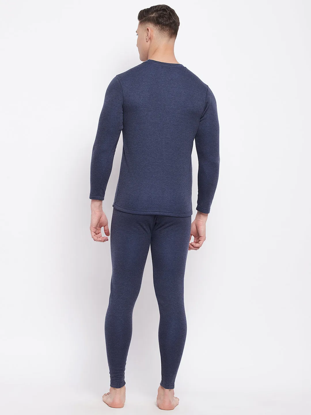Neva Boys Round Neck Full Sleeve Thermal Upper & Bottom Set- Denim Milange (Glaccia)