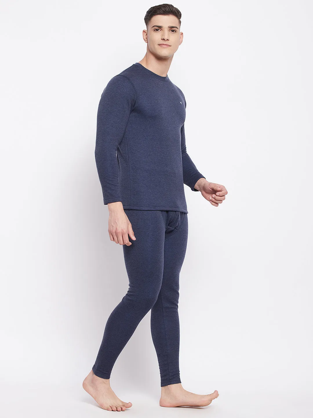 Neva Boys Round Neck Full Sleeve Thermal Upper & Bottom Set- Denim Milange (Glaccia)