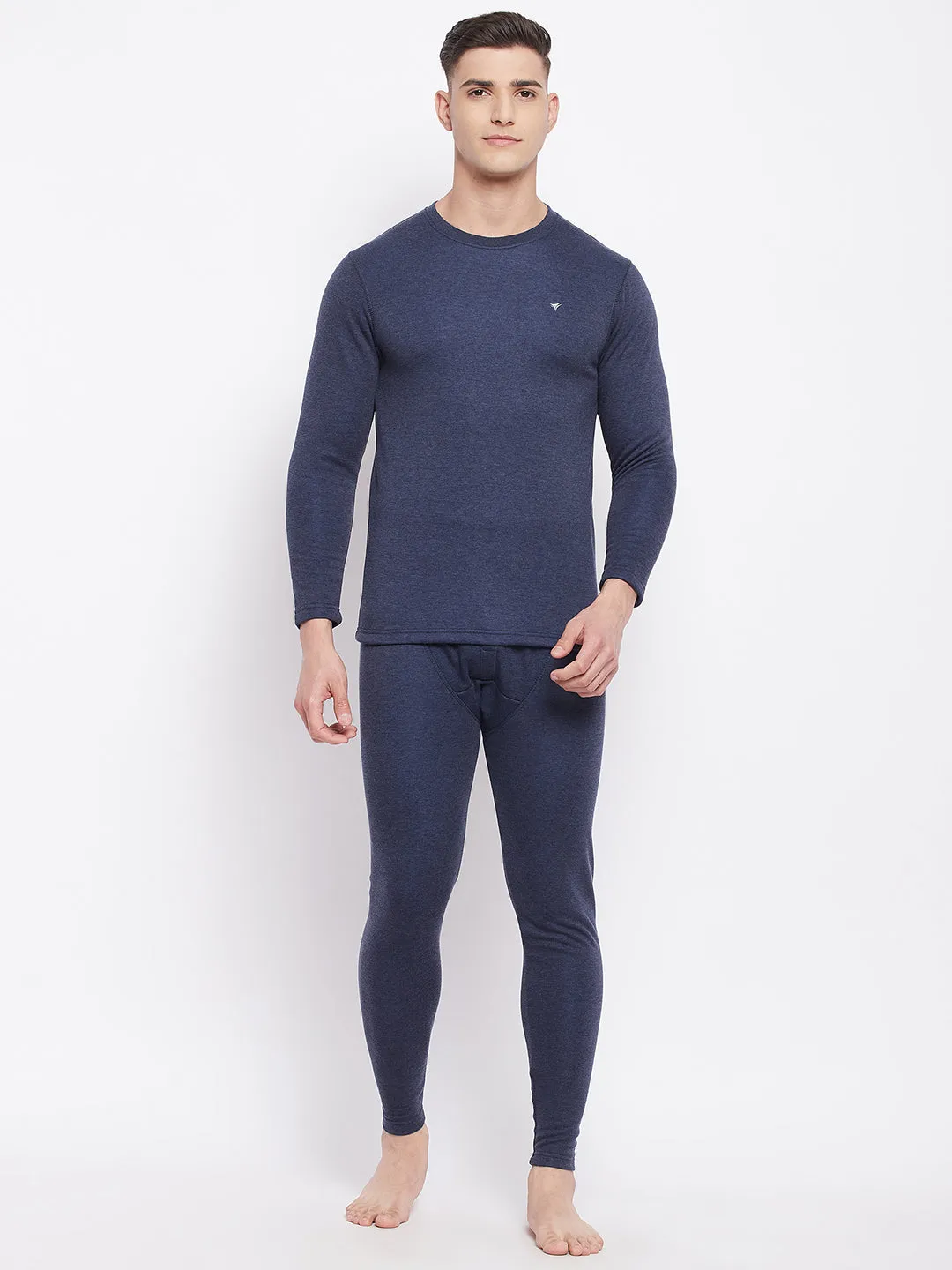 Neva Boys Round Neck Full Sleeve Thermal Upper & Bottom Set- Denim Milange (Glaccia)