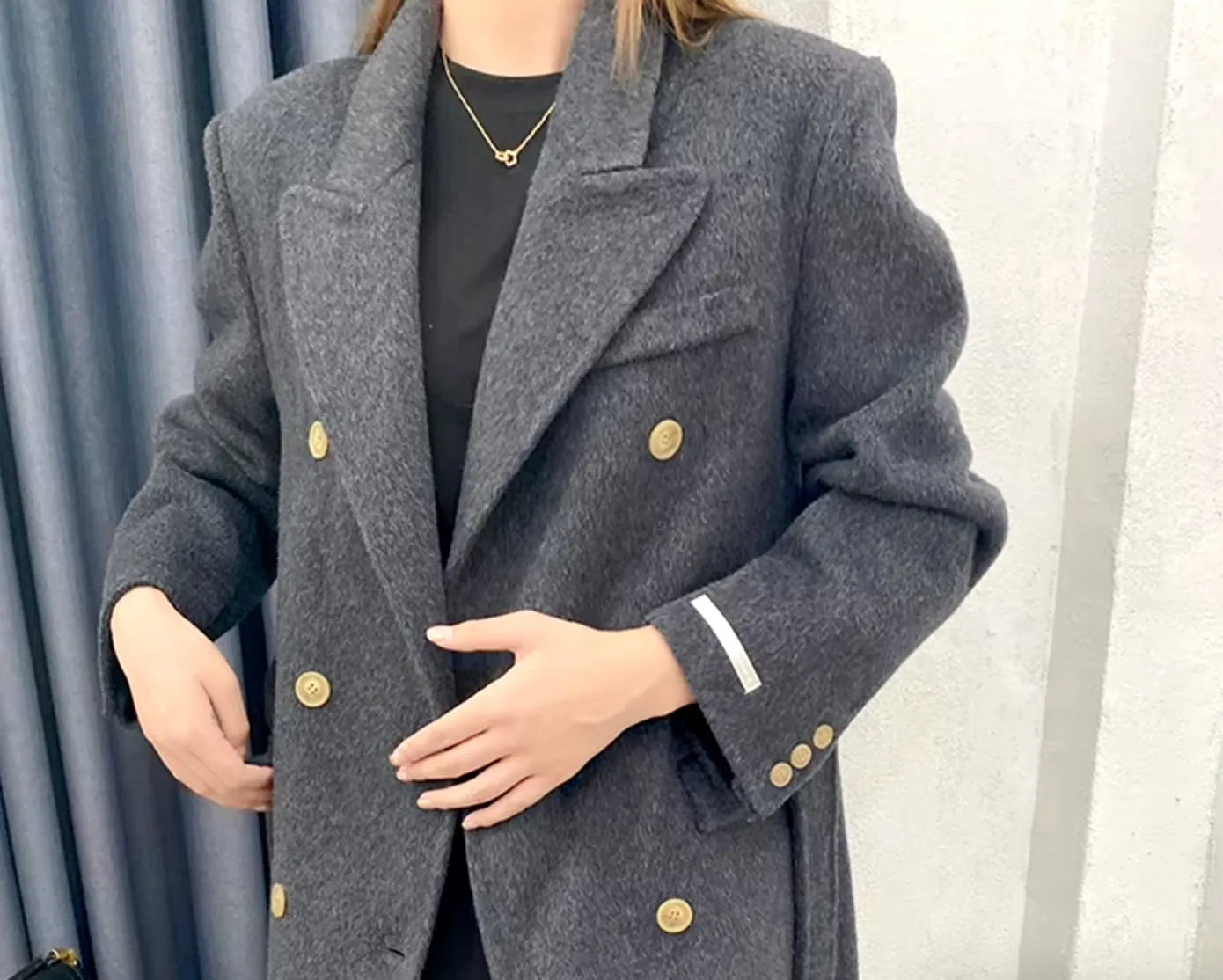 NEW Retails $369, Women's Hand Made 100% Australian Merino Wool Suit Collar Double Breasted Wool Coat Fashion, Grey, Sz M