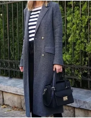 NEW Retails $369, Women's Hand Made 100% Australian Merino Wool Suit Collar Double Breasted Wool Coat Fashion, Grey, Sz M