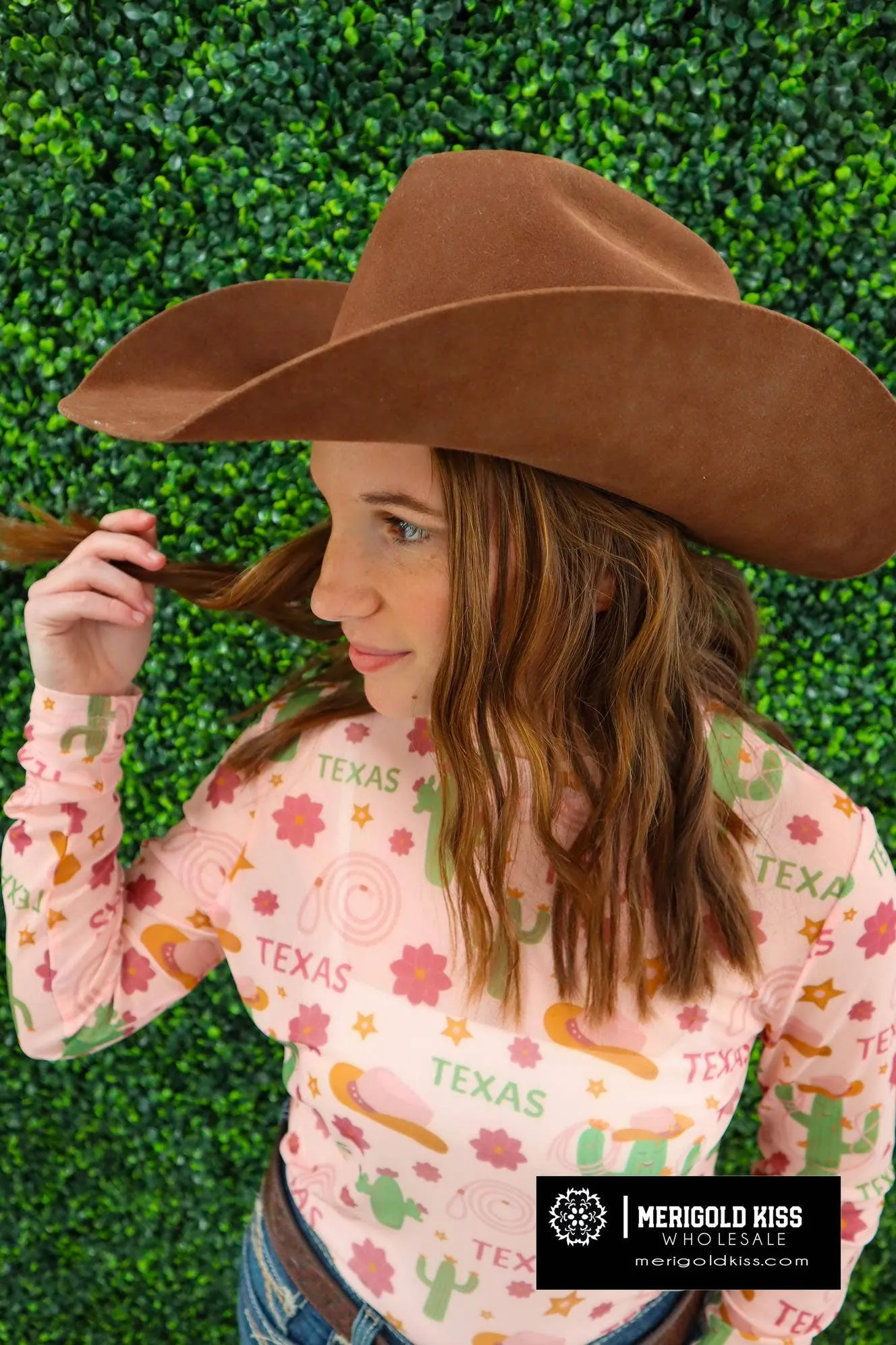 Pastel Texas Cactus Long Sleeve Mesh Top / Stuffology Boutique