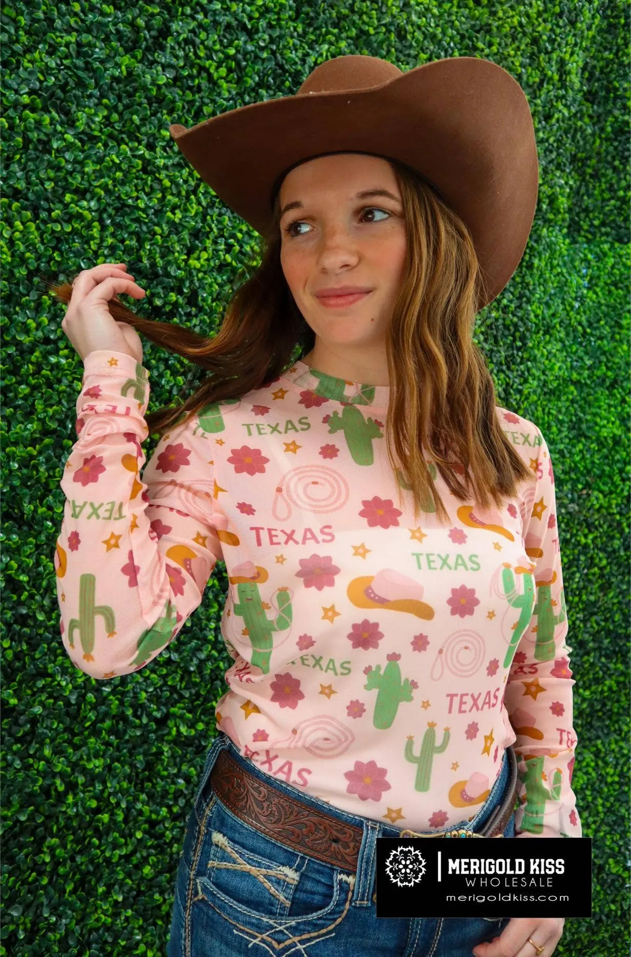 Pastel Texas Cactus Long Sleeve Mesh Top / Stuffology Boutique