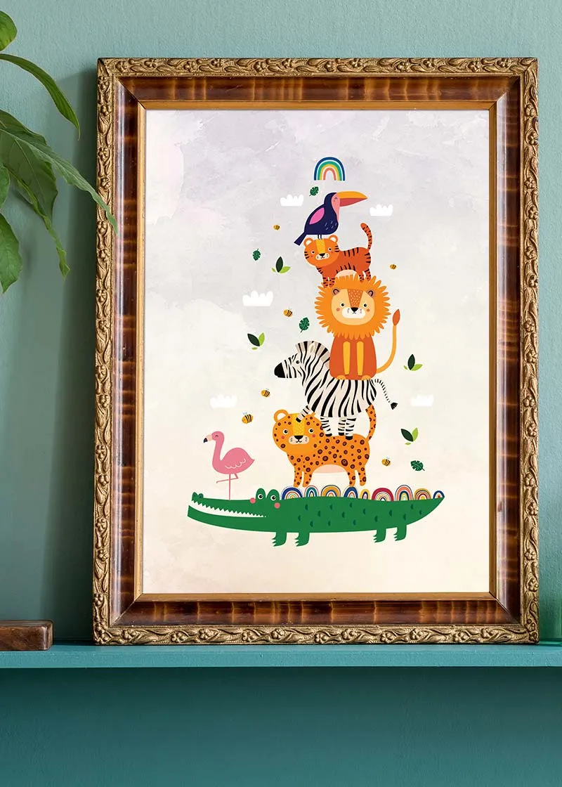 Pile of Animals Kids Illustration Print