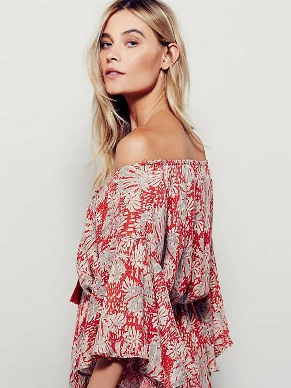 Pretty Bohemia Floral Off-shoulder Falbala Maxi Dress