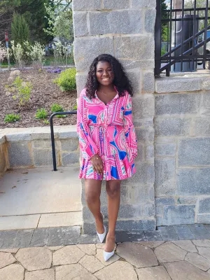 Print Adjustable Balloon Sleeve Dress