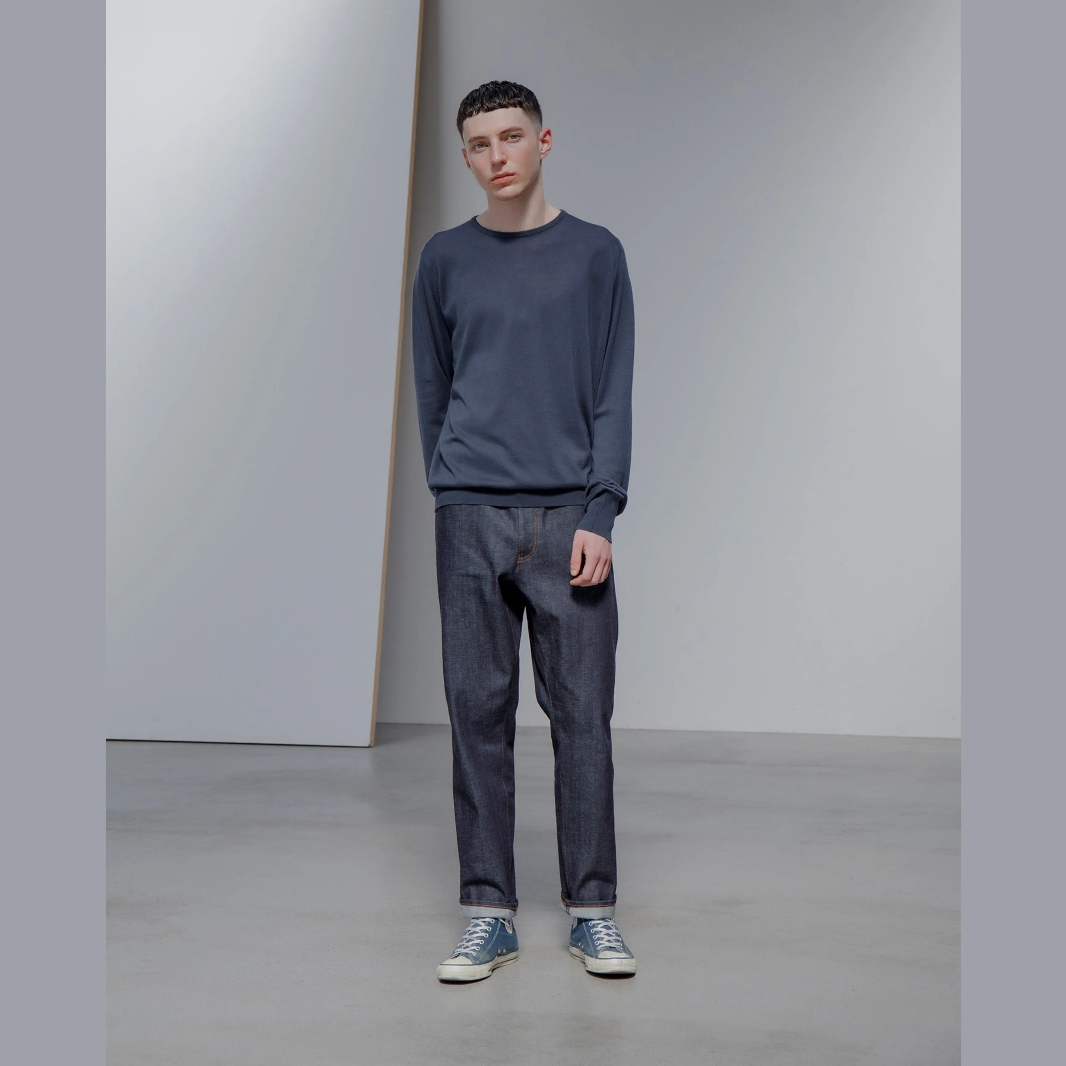 RIGID DENIM TAPERED PANTS