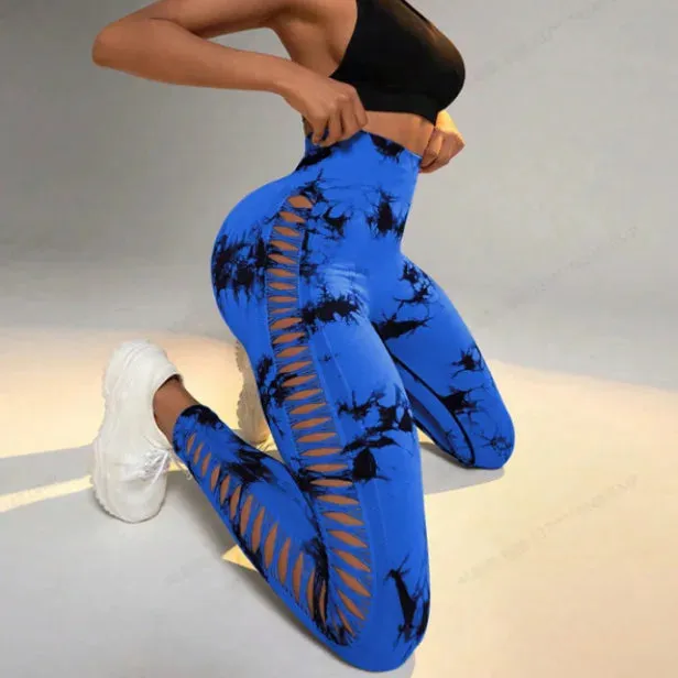 Sexy Hollow Black Seamless Leggings for Women Fitness Yoga Pants