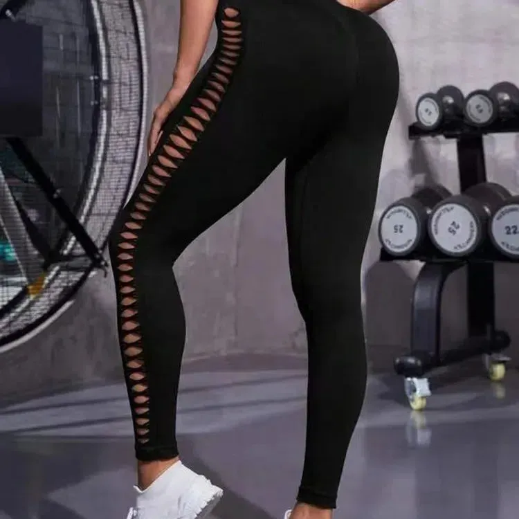 Sexy Hollow Black Seamless Leggings for Women Fitness Yoga Pants