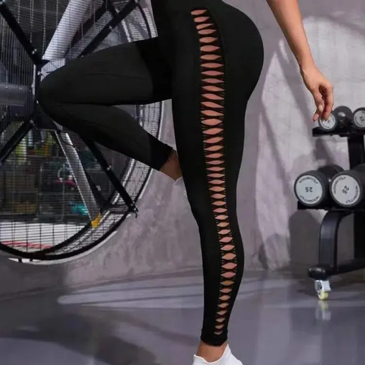 Sexy Hollow Black Seamless Leggings for Women Fitness Yoga Pants