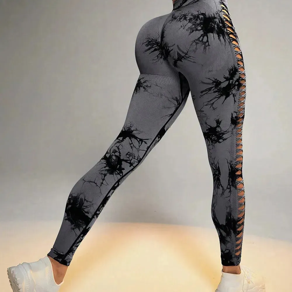 Sexy Hollow Black Seamless Leggings for Women Fitness Yoga Pants