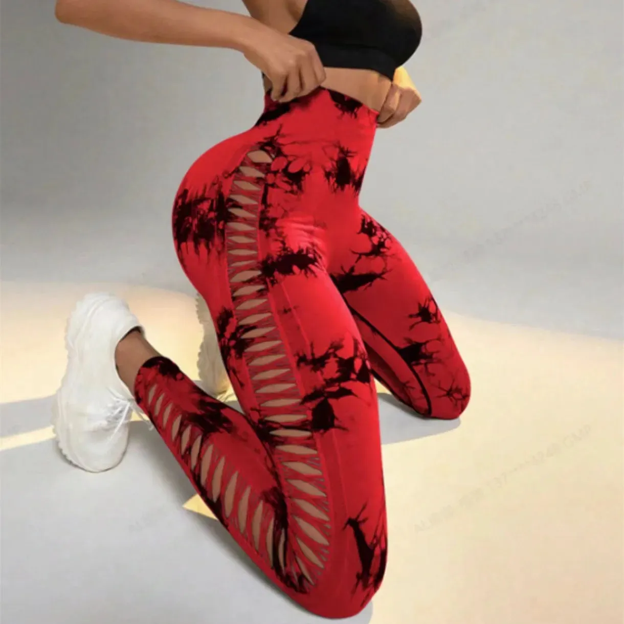 Sexy Hollow Black Seamless Leggings for Women Fitness Yoga Pants