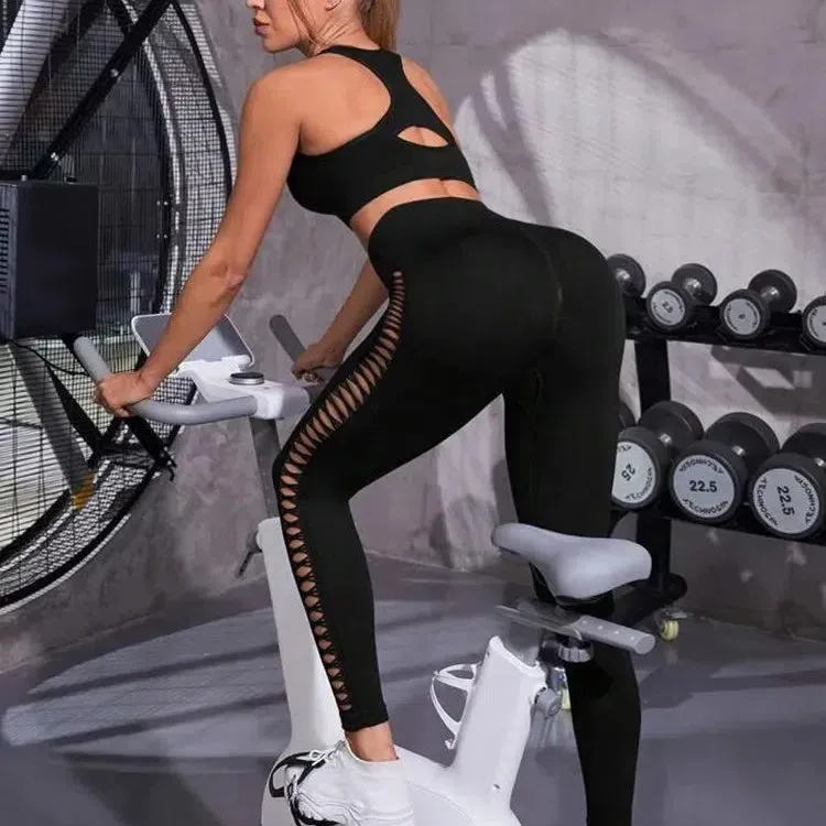 Sexy Hollow Black Seamless Leggings for Women Fitness Yoga Pants