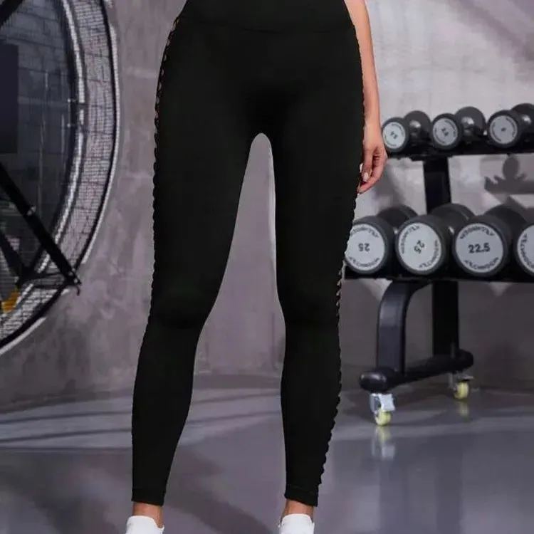 Sexy Hollow Black Seamless Leggings for Women Fitness Yoga Pants
