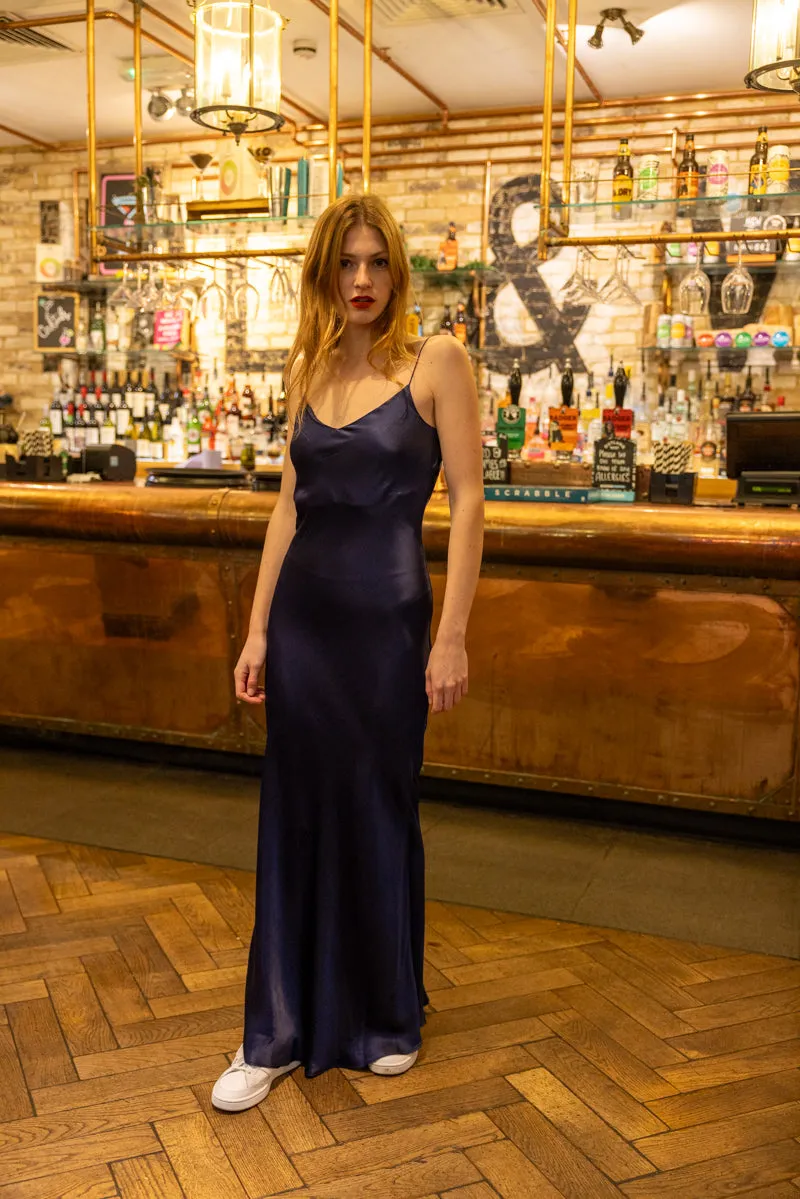 Silk Slip Dress in Navy