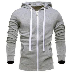 Solid Zip Up Casual Sport Hoodies