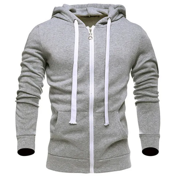 Solid Zip Up Casual Sport Hoodies