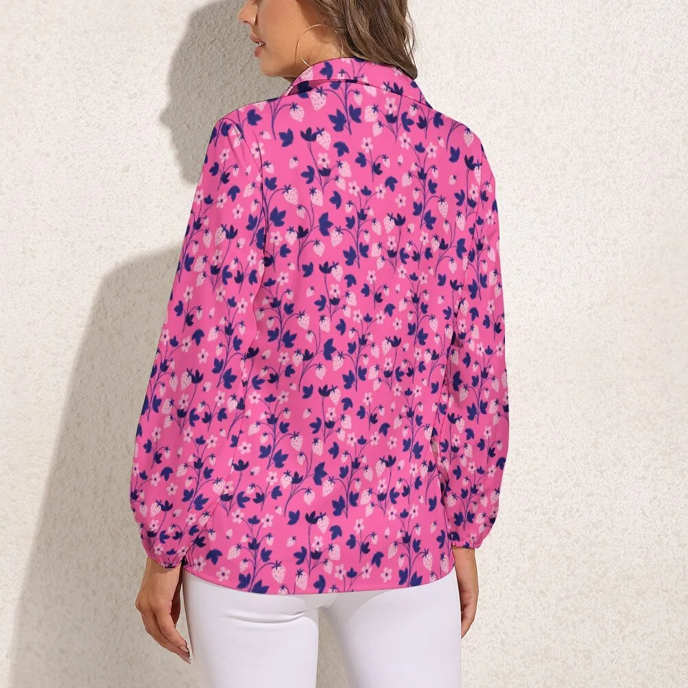 Strawberry Shirt, Pink Shirt Women, Neon Pink Shirt, Women's Blouses, Women's Tops, Women's Tops Long Sleeve, Women's Shirts, Pink Blouse