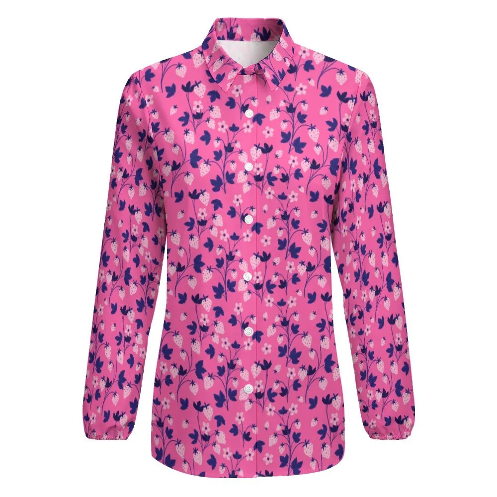 Strawberry Shirt, Pink Shirt Women, Neon Pink Shirt, Women's Blouses, Women's Tops, Women's Tops Long Sleeve, Women's Shirts, Pink Blouse
