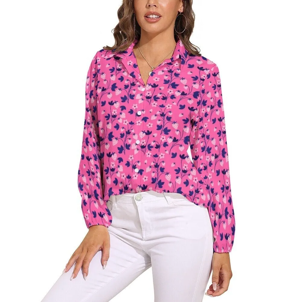 Strawberry Shirt, Pink Shirt Women, Neon Pink Shirt, Women's Blouses, Women's Tops, Women's Tops Long Sleeve, Women's Shirts, Pink Blouse
