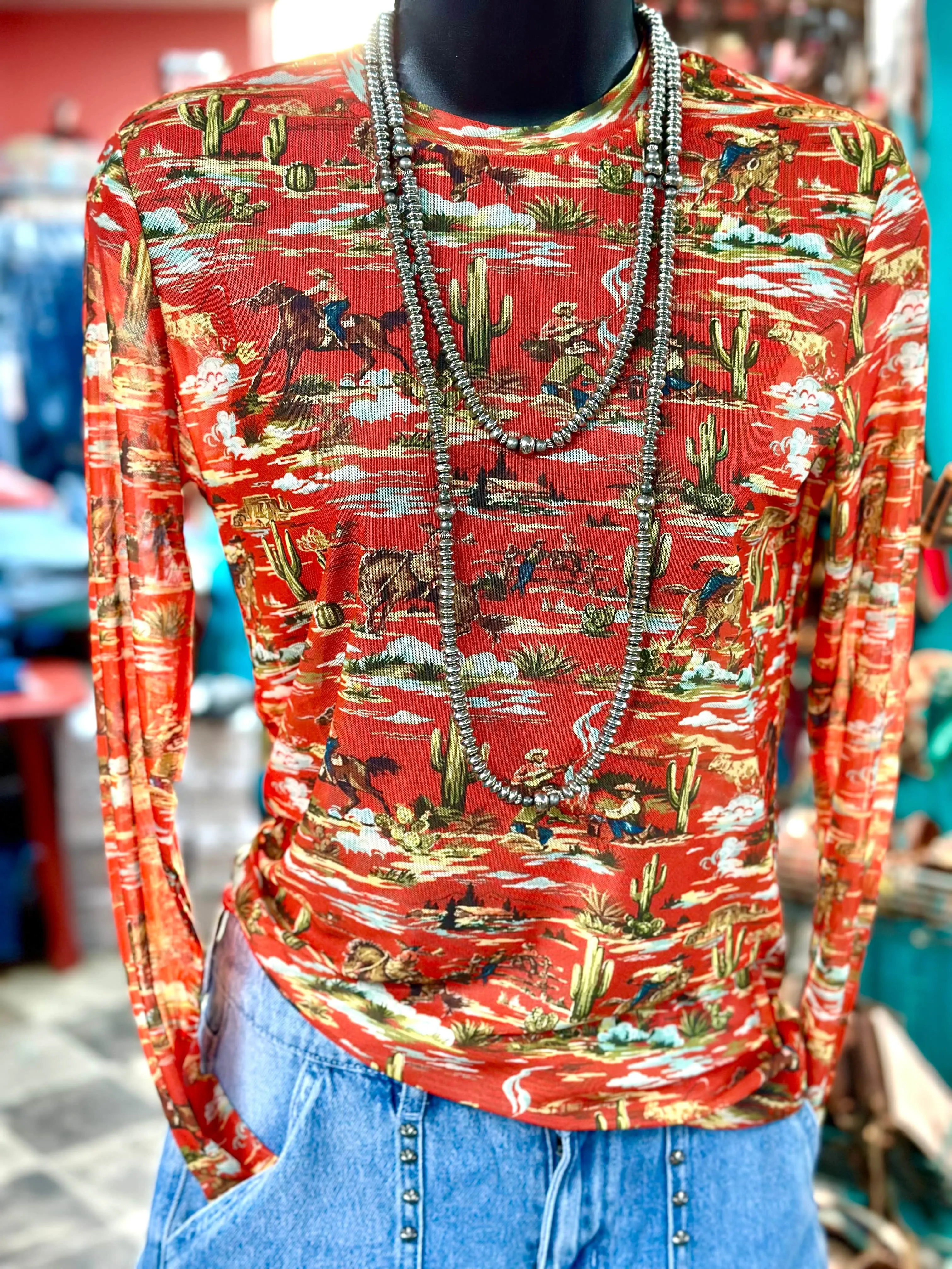 The Ranch Rodeo Roundup Red Mesh Top