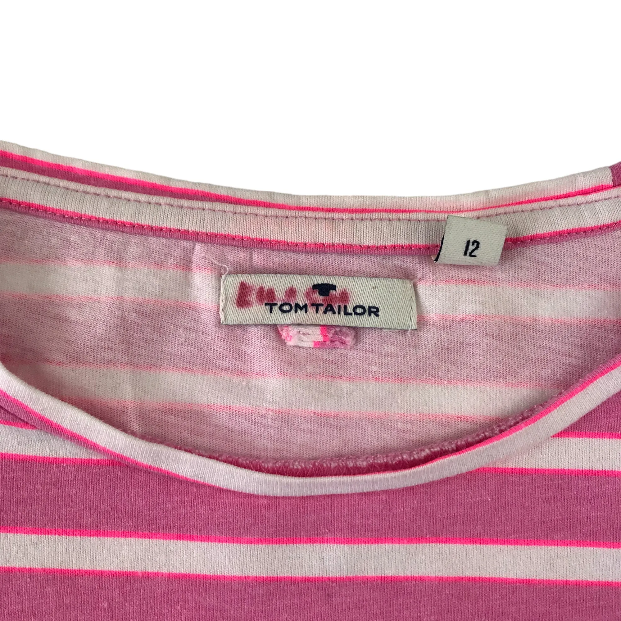Tom Tailor t-shirt 11-12 years pink and white stripy POWER print cotton