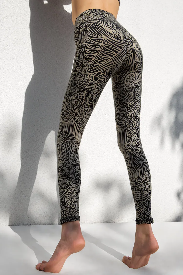 Tribal Leggings - Cream Black