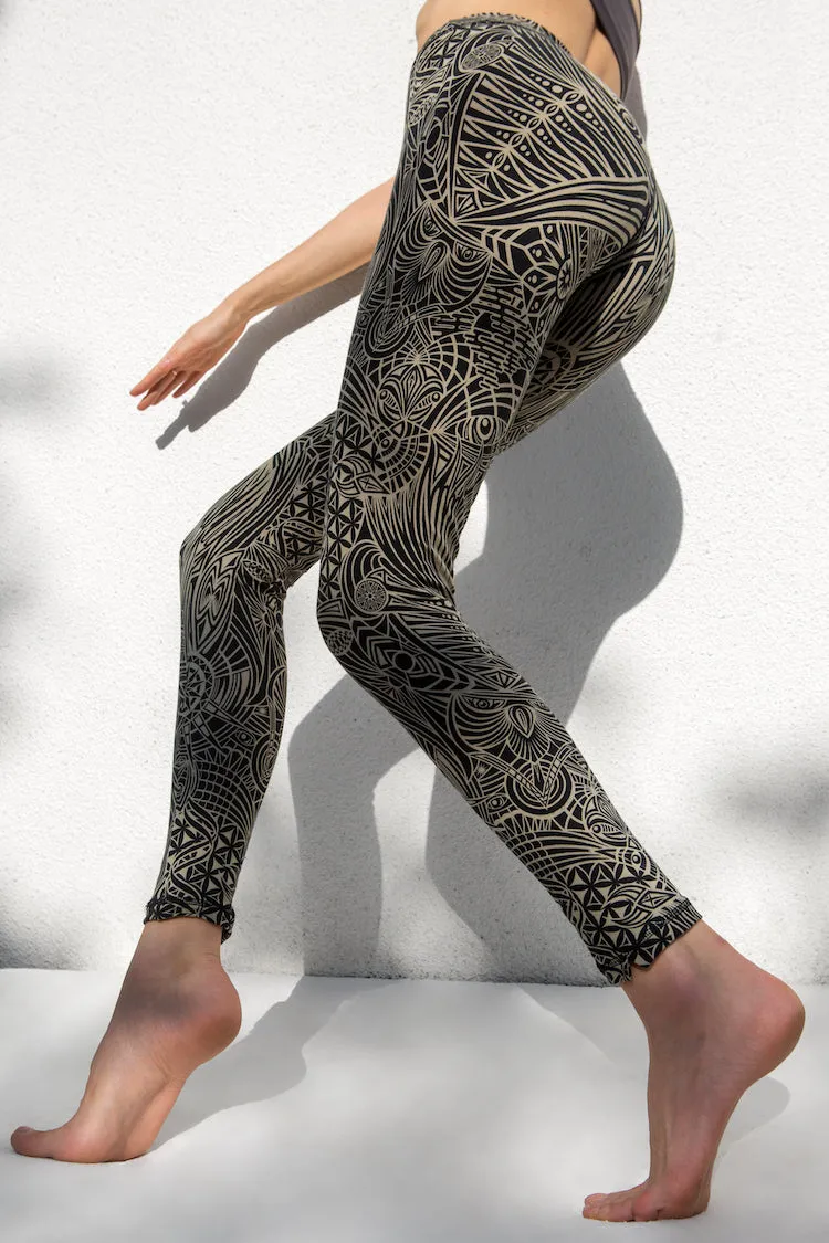 Tribal Leggings - Cream Black