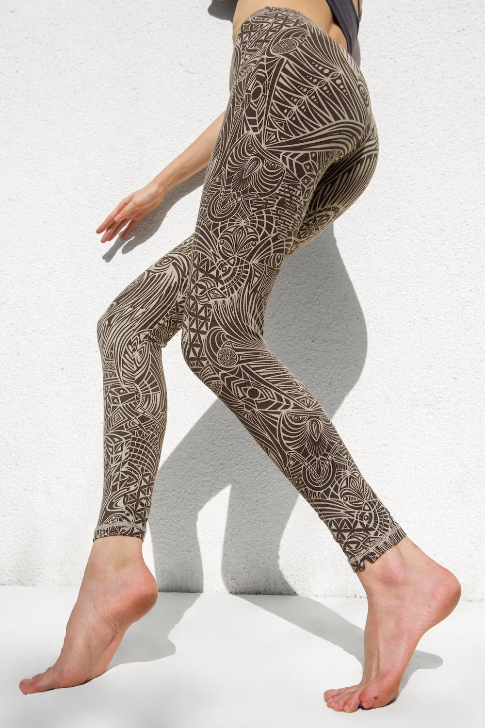 Tribal Leggings - Cream Brown